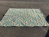 Fantastic large blue area rug with raised nouveau pattern - good cond