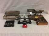Collection of 3 vintage scales including an Ohaus as is see pics w/ weights