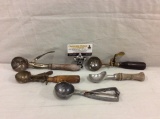 5 antique ice cream dippers, 2 