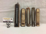 Collection of 5 antique thermometers and candy therm. by Ace, Taylor, Chaney