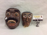 2 very animated and unique masks including 1 w/ real human? hair rare! See pics