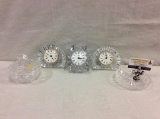 3 crystal clocks, including 1 Mikasa + 2 crystal dishes as is see pics