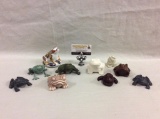 Collection of 10 high end cast iron, stone and porcelain frog figurines see pics