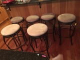 set of 6 wrought iron base bar stools with microfiber padded seats