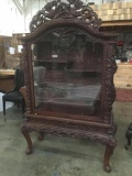 early 19th century hand carved teak wood Chinese cabinet w/ glass door and dragon design, see pics