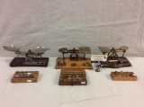 Collection of 3 antique scales & 3 antique weight sets by Kodak + Annette + more