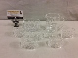 Collection of 6 Waterford crystal napkin holders, Waterford pitcher & dish