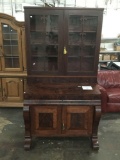 Antique flame mahogany mid 1800's hutch/ secretary desk - amazing piece