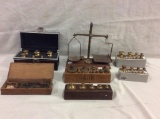 J.P. Shuttleworth antique scale, 5 antique weight sets + 1 more scale set as is