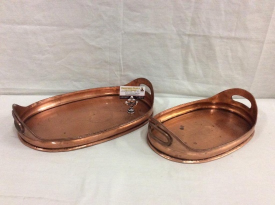 2 very nice copper serving trays with Indian symbol, made in India