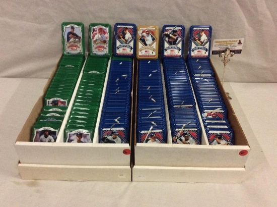 Collection of about 150 Donruss preferred baseball empty collectible tins