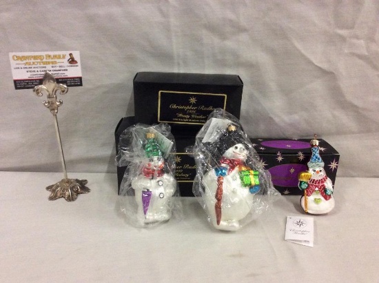 Set of 3 nice Christopher Radko snowmen ornaments in box - like new w/ tag incl Mr Iceburg & Frosty