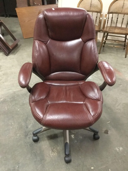 Wonderful modern burgundy/brown leatherette office chair in good cond