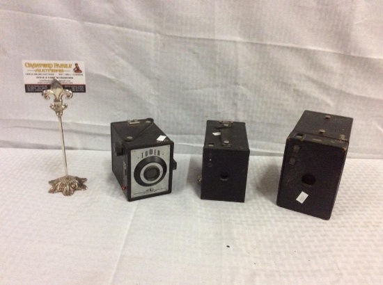 3 vintage cameras including a Vintage Tower & no 2 Brownie camera