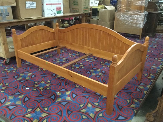 Pine twin size day bed frame in good cond w/ slated back and side look