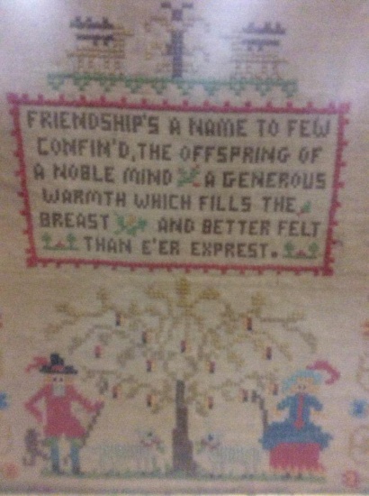 Antique needlepoint in original frame signed M.H.T. - "Friendships a name to few...than e'er exprest