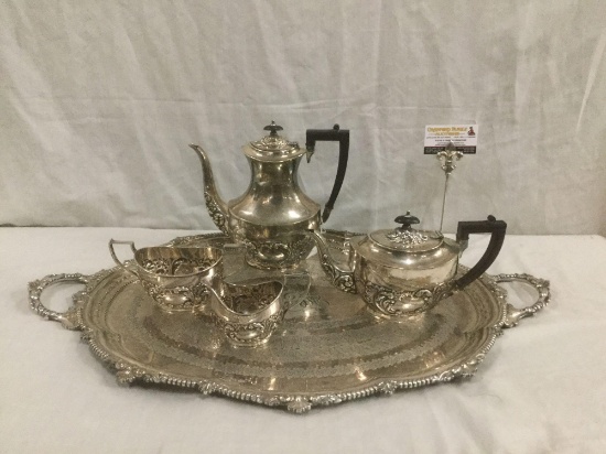 Antique English silver plate tea & coffee service in Georgian style monogrammed - appraised @ $875