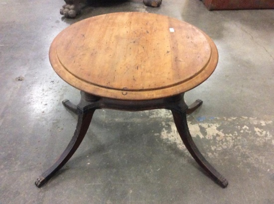 Wonderful vintage spalted maple top end table with antique mahogany footed base