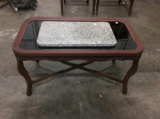 Modern glass top 40's inspired coffee table w/ piece of cut marble (marble is not part of the table