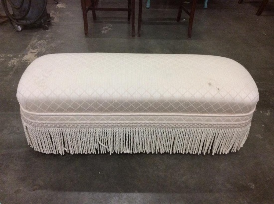 Vintage long padsed bench seat with diamond pattern upholstery - fair cond