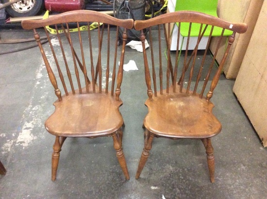 Set of two vintage maple circa 60's colonial style dining chairs