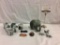 Selection of stone and alabaster items incl. animals, elephant figure and 6 cup set