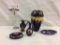Set of 5 vintage French 22-24k gold painted cobalt limoges porcelain pieces incl. Vase, ewer, etc
