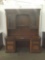 Modern wooden burled maple veneer front desk hutch with glass doors and in good cond