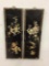 Set of two vintage Japanese wall panels with shell flower and koi scene and painted frame