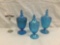 Set of 3 vintage lovely blue glass lidded vessels/urns