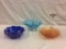 Set of 3 vintage and carnival glass ruffled edge bowls incl. marigold carnival glass
