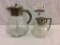 Antique glass carafes with silverplate handles and tops
