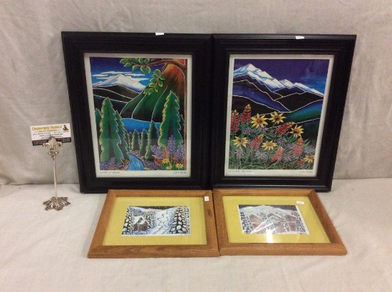 4 colorful landscape scene prints by Cori Ross includes "Summer Bloom" & "Lake O'Hara"