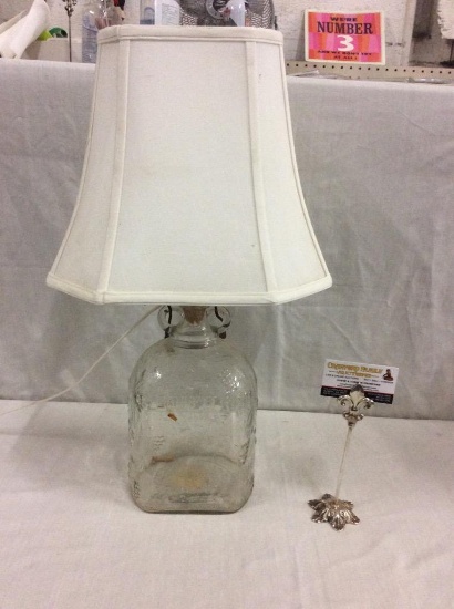 Vintage homemade "Garrett's" glass jug lamp