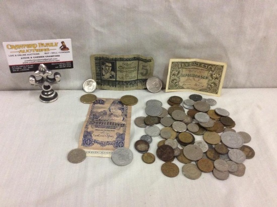 Large lot of foreign coins and bills incl. german, indonesian, greek & more!