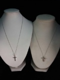 2 elegant sterling silver necklaces w/ cross pendants