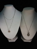 2 sterling silver necklaces w/ religious silver pendants