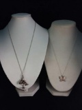 2 sterling silver necklaces w/ silver dolphin and mother of pearl butterfly pendants