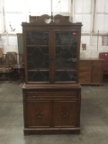 Vintage skinny mahogany colonial style glass front 2pc Hutch/server