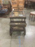 Antique Victorian wicker/rattan tea trolley w/ removable tray