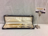 2 pc Stahl Sterling silver handled carving set with gold plated blades in case