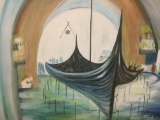 Original oil painting on board by Ford - impressionist/futuristic ship scene