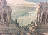Antique pencil signed print of Greek Ruins priced @ $385