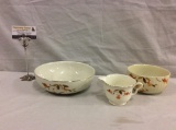 Set of 3 Halls 1960's autumn leaf porcelain kitchenware bowls and cream/gravy