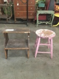 set of two antique weathered wood stools