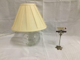 Modern hand made glass lamp with white shade, lovely high end piece signed by Simon Pierce