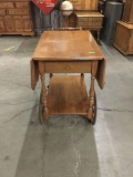 Vintage Ethan Allen drop leaf maple ea cart w/ one drawer and wood/rubber wheels