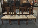Eight vintage Rishel furniture company mid century dining room chairs with cream upholstery