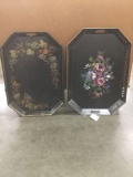 Set of two vintage Victorian style hand painted trays