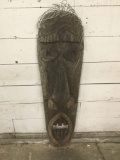 Vintage tiki bar hand carved wooden and metal figure mask